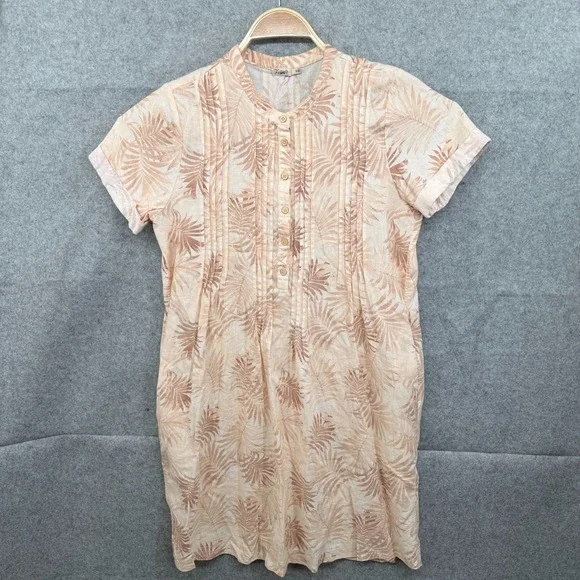 Faherty Gemina Linen Peach‎ Palms Linen Pintuck Sundress Medium Relaxed Pockets - Picture 2 of 11